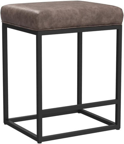 Counter Height Bar Stools Set of 2, Kitchen Backless Barstools | 24 Inch Modern Barstools, Metal Bar Stool for Kitchen Island, Faux Leather Countertop Stools