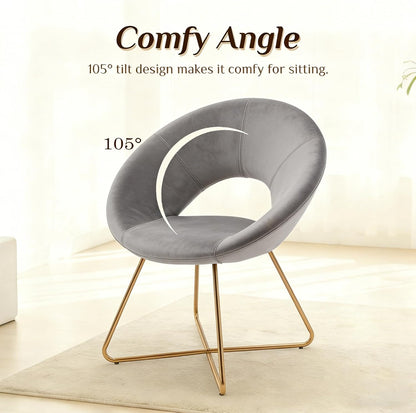 Modern Accent Velvet Chairs Single Sofa Comfy Upholstered Arm Chair Mid-Century Leisure Lounge Chairs with Golden Metal Frame Legs 1 PCS Grey