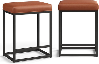 Counter Height Bar Stools Set of 2, Kitchen Backless Barstools | 24 Inch Modern Barstools, Metal Bar Stool for Kitchen Island, Faux Leather Countertop Stools