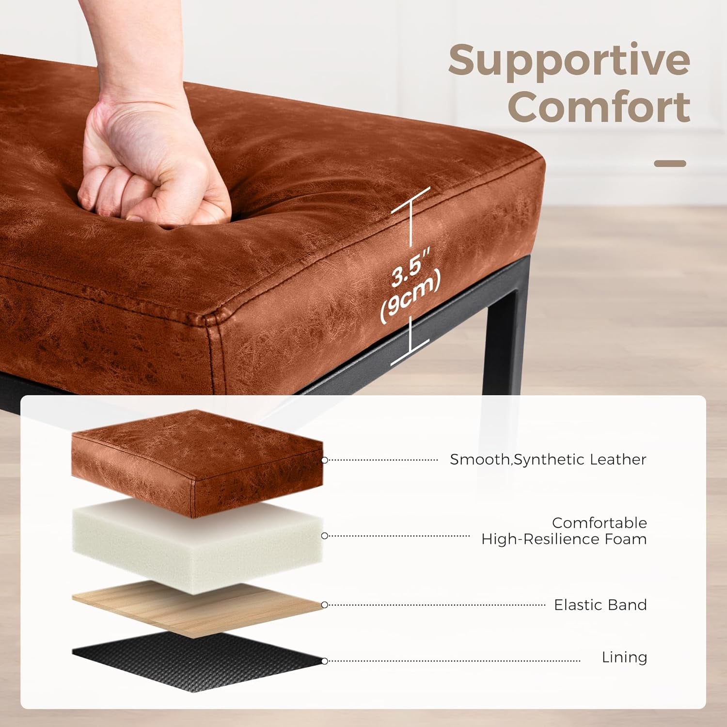 Counter Height Bar Stools Set of 2, Kitchen Backless Barstools | 24 Inch Modern Barstools, Metal Bar Stool for Kitchen Island, Faux Leather Countertop Stools