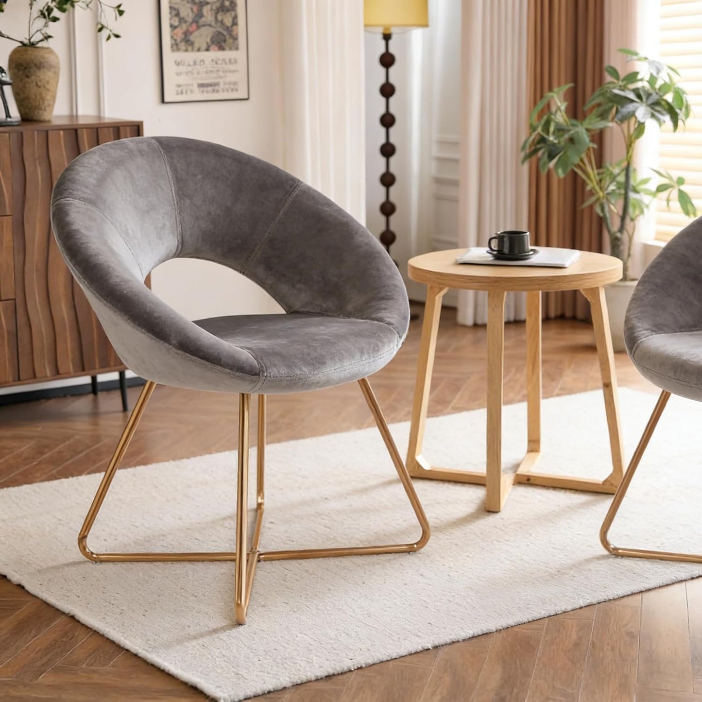 Modern Accent Velvet Chairs Single Sofa Comfy Upholstered Arm Chair Mid-Century Leisure Lounge Chairs with Golden Metal Frame Legs 1 PCS Grey